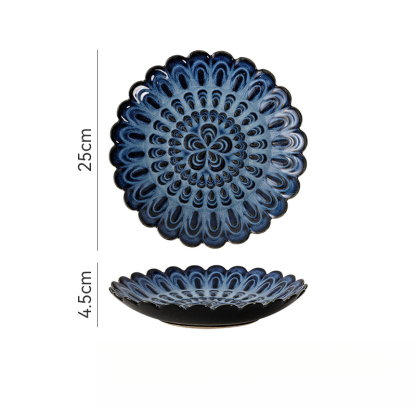 日式窯變陶瓷花瓣盤