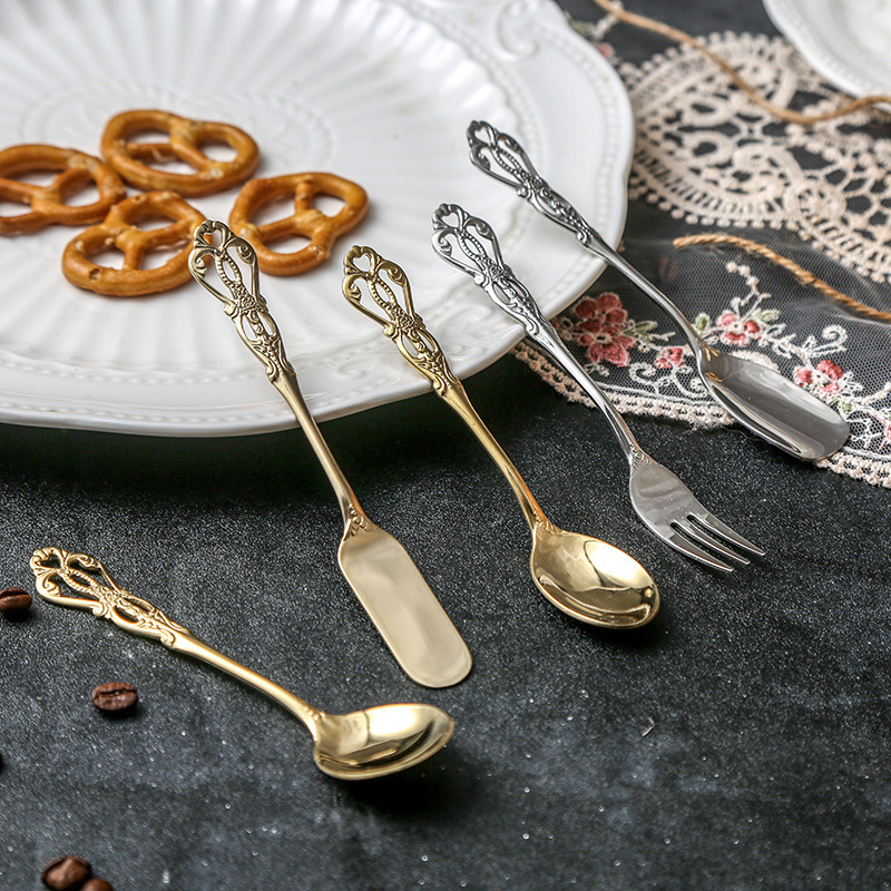 雕花鏤空不鏽鋼咖啡攪拌勺甜品勺