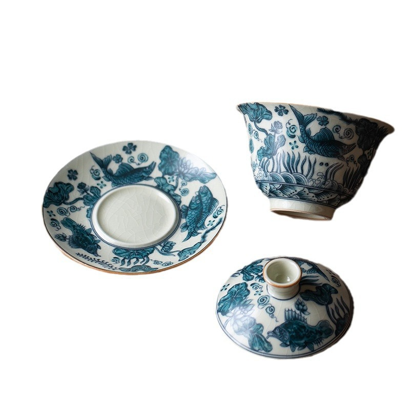 魚藻紋三才蓋碗