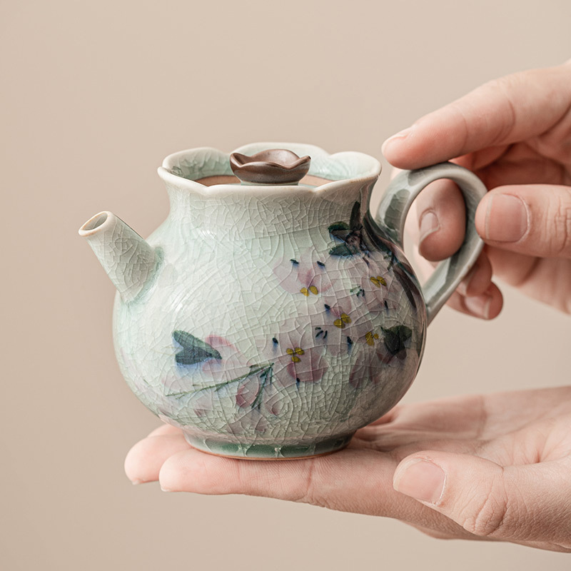 冰花手繪玉蘭花茶壺