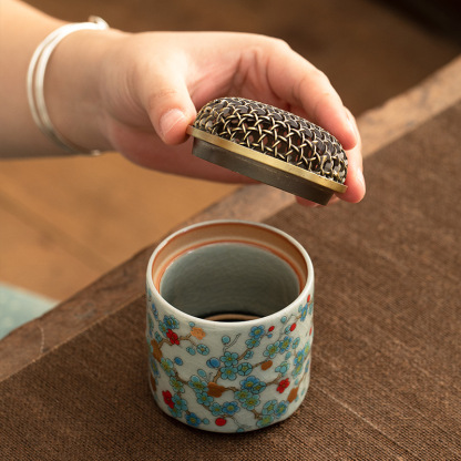 金梅茶道插香陶瓷香爐