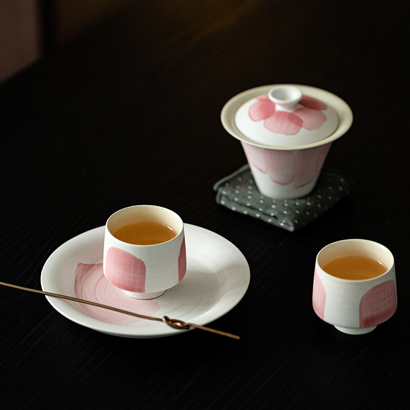 粉引水三才蓋碗一碗兩杯套裝