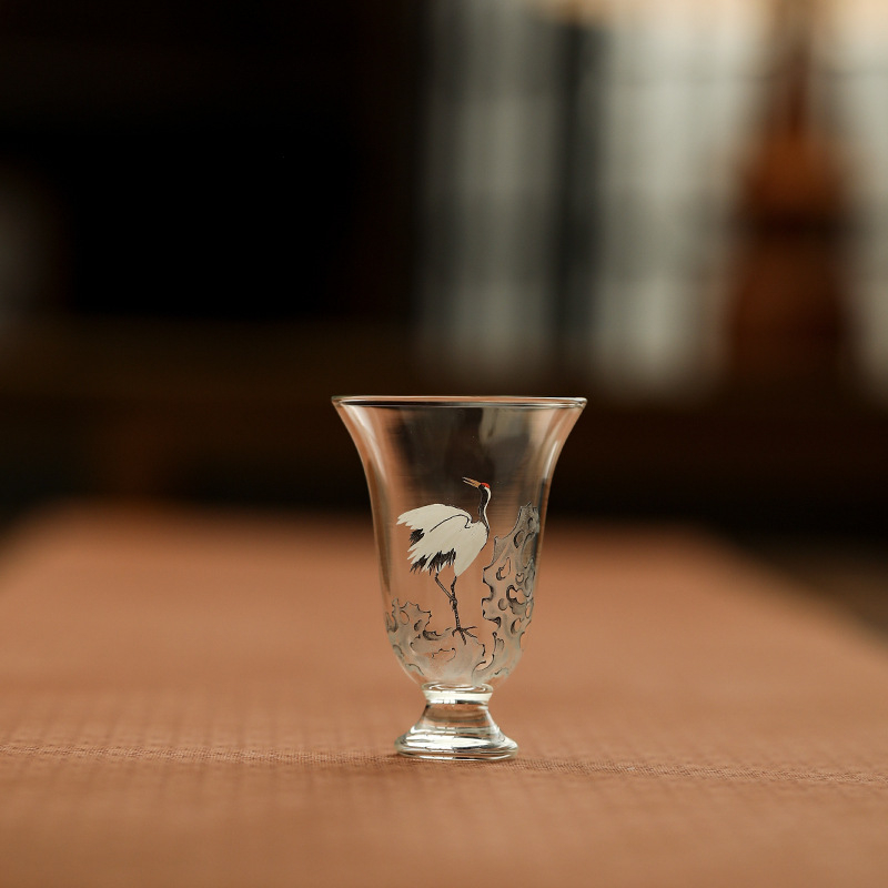 松鶴高硼硅玻璃高腳品茗杯