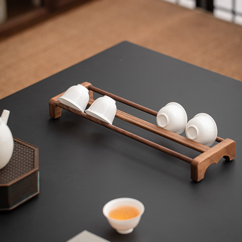 胡桃木茶具收納架