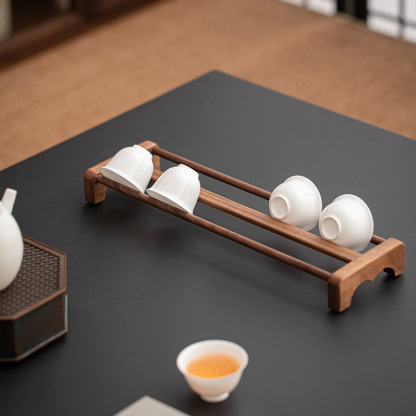 胡桃木茶具收納架