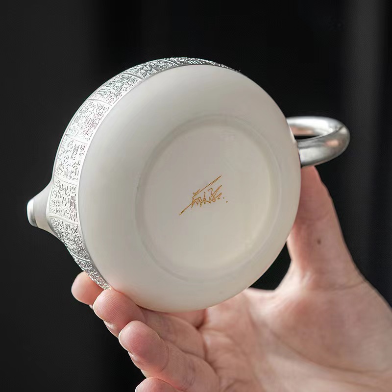 羊脂玉鎏銀百福西施壺主人杯