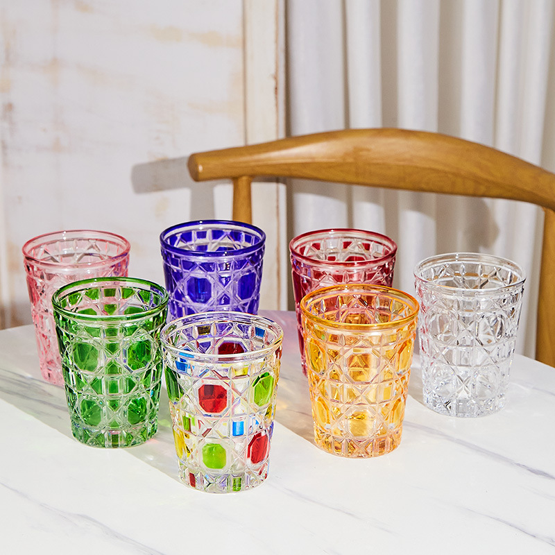 復古輕奢格紋水晶玻璃咖啡杯