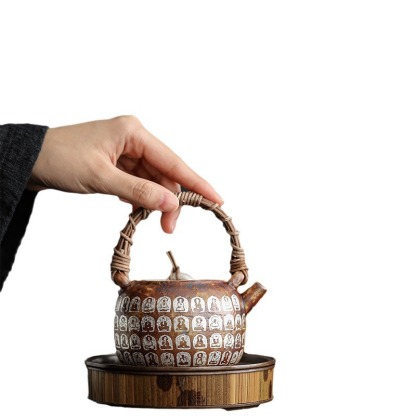 萬佛復古蟬翼藤編提梁壺