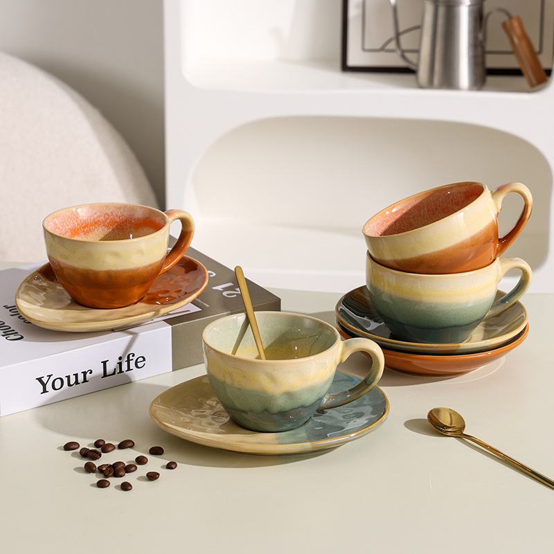 撞色咖啡杯碟套