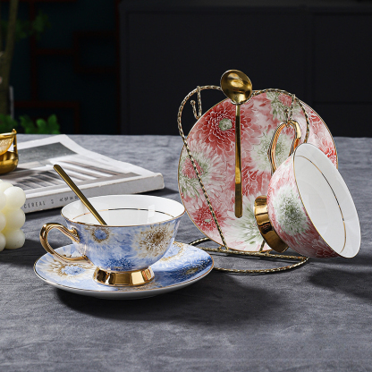 高顏值輕奢小眾骨瓷咖啡杯碟套裝