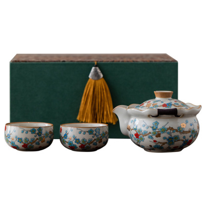 金梅汝窯手抓壺琺瑯彩陶瓷