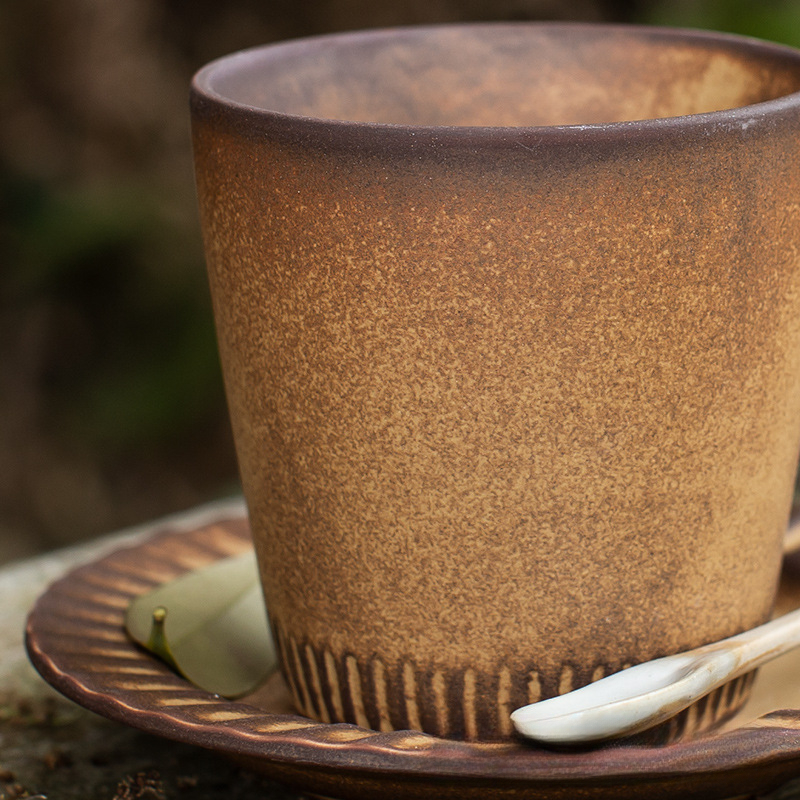 日式粗陶窑变手工咖啡杯