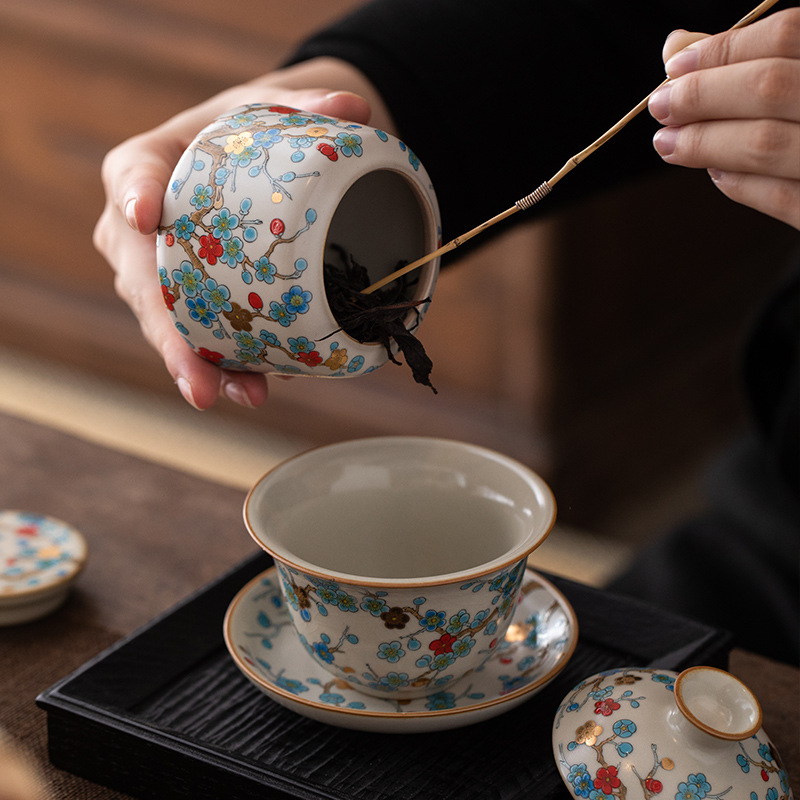 汝窯金梅茶葉罐