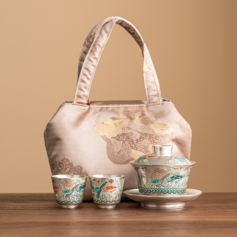 魚藻紋鎏銀三才蓋碗