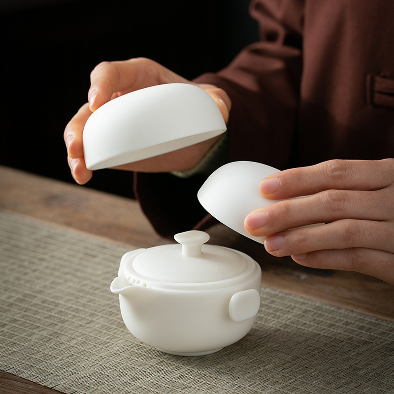 羊脂玉白瓷便攜式旅行茶具