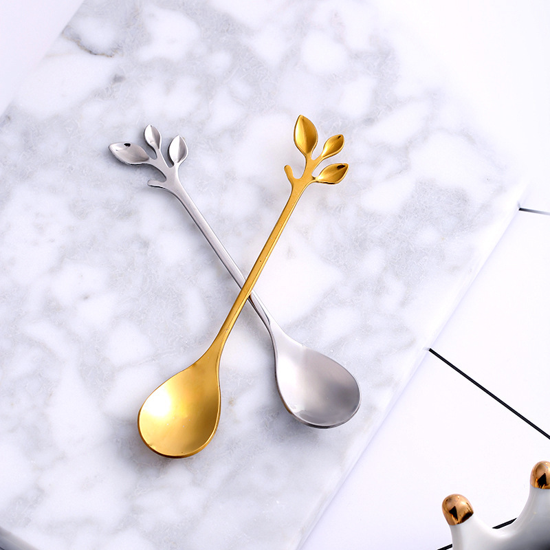 家用創意樹葉甜品勺咖啡勺