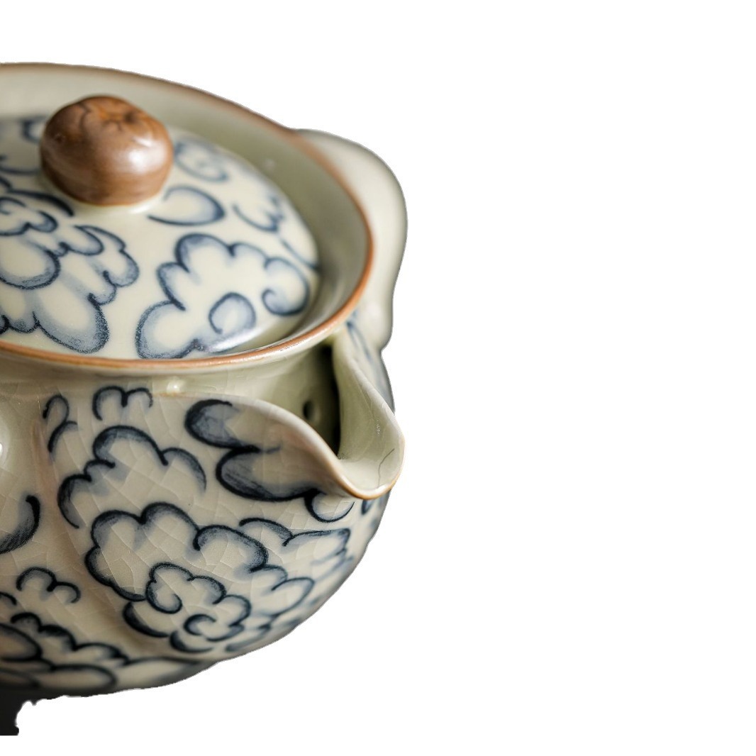 汝窯祥雲手抓壺輕奢高檔汝瓷茶具