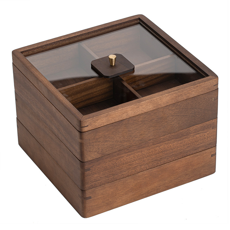 胡桃木可疊加帶蓋乾果收納盒