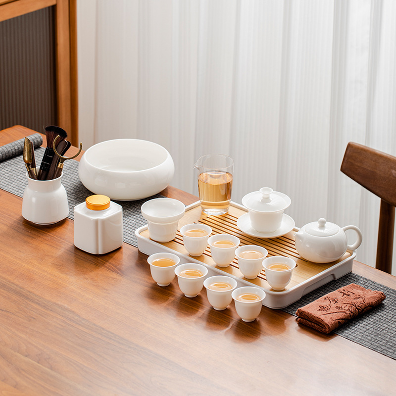 羊脂玉白瓷茶具套裝
