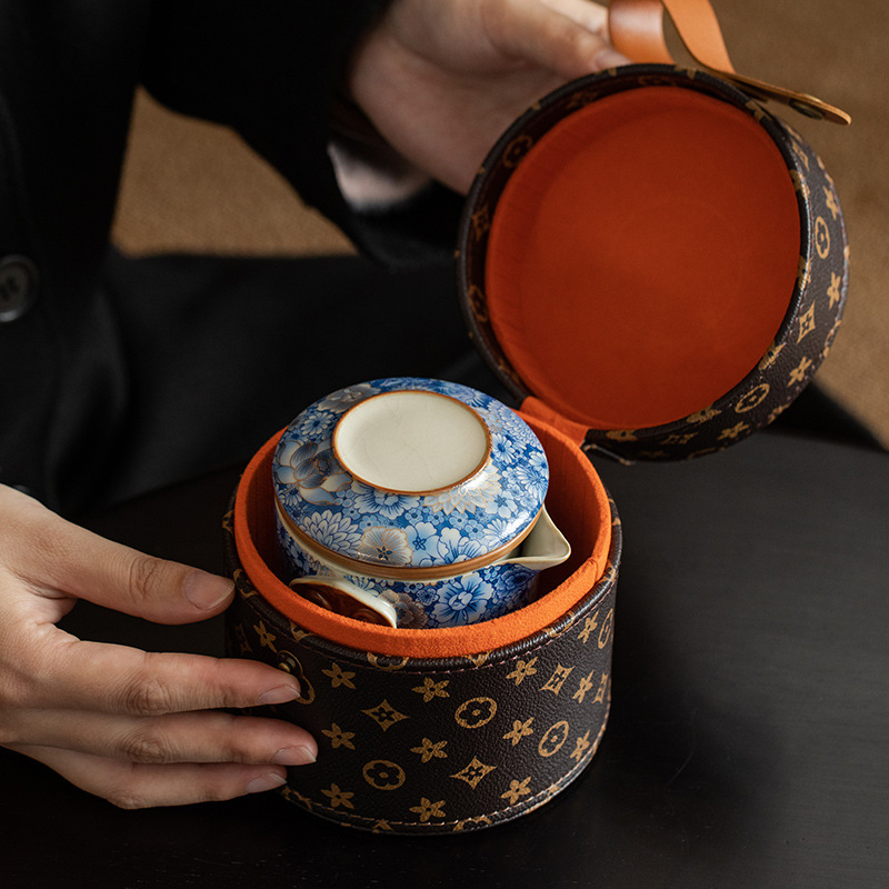 繁花高檔快客杯旅行茶具一壺三杯