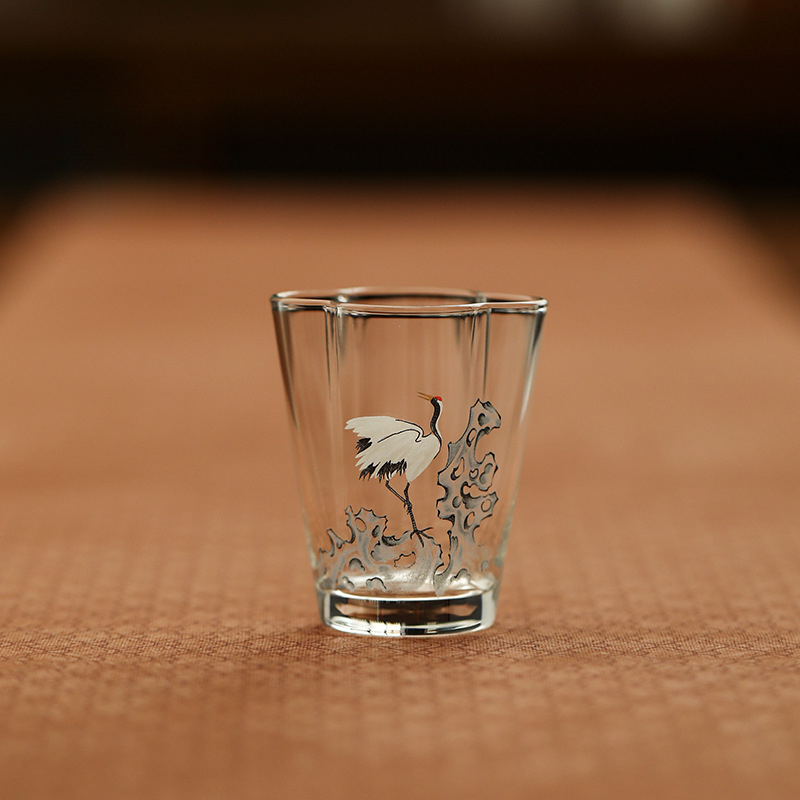 松鶴加厚玻璃耐熱品茗杯