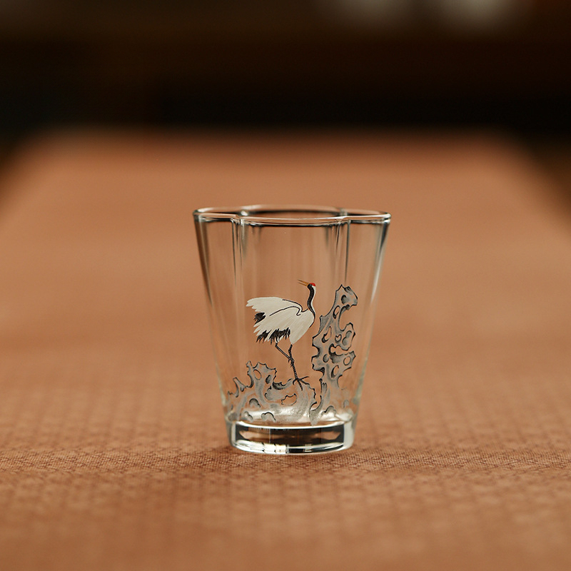 松鶴加厚玻璃耐熱品茗杯