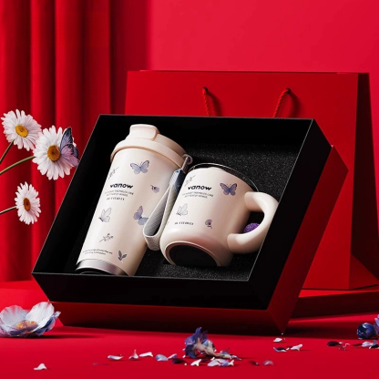 蝴蝶保溫杯咖啡杯套裝