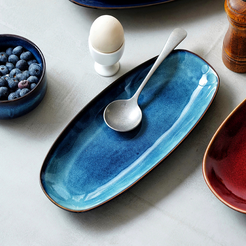 窯變釉橢圓形魚盤