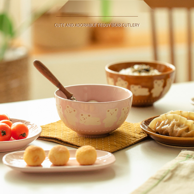 可愛小熊釉下彩陶瓷飯碗套裝