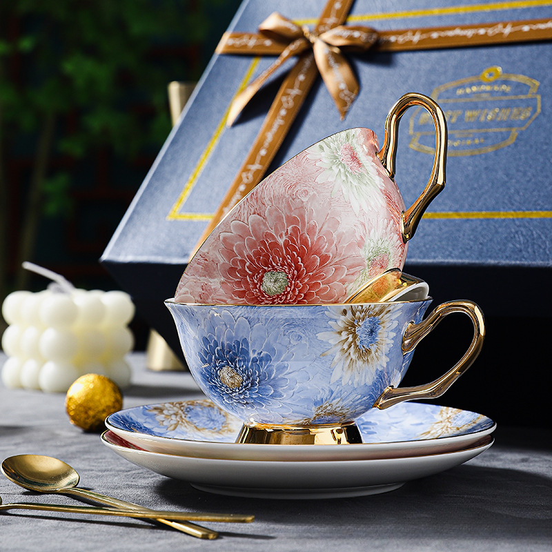 高顏值輕奢小眾骨瓷咖啡杯碟套裝