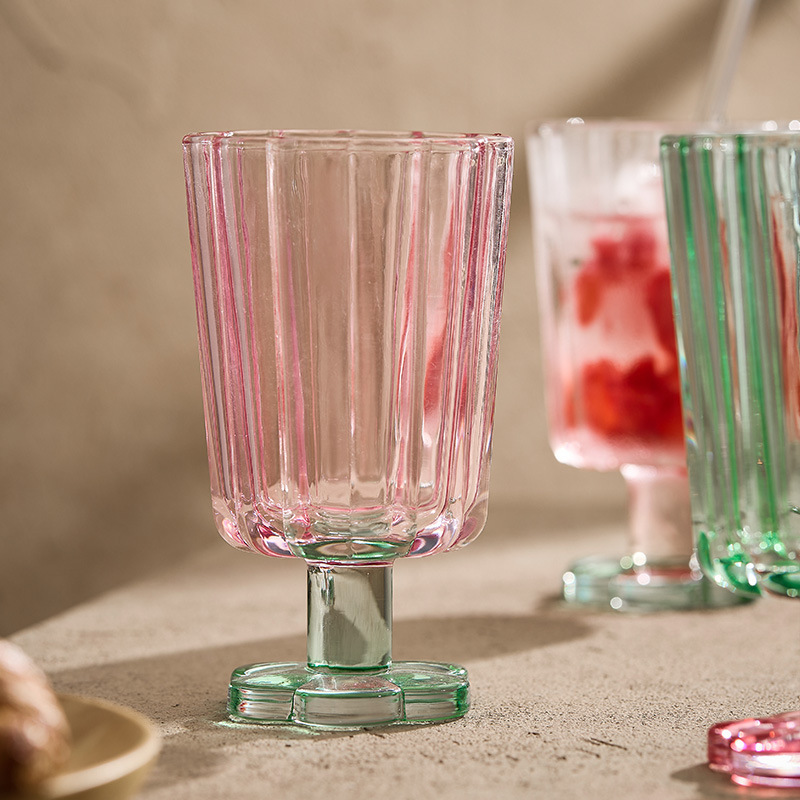 中古拼色高腳玻璃杯