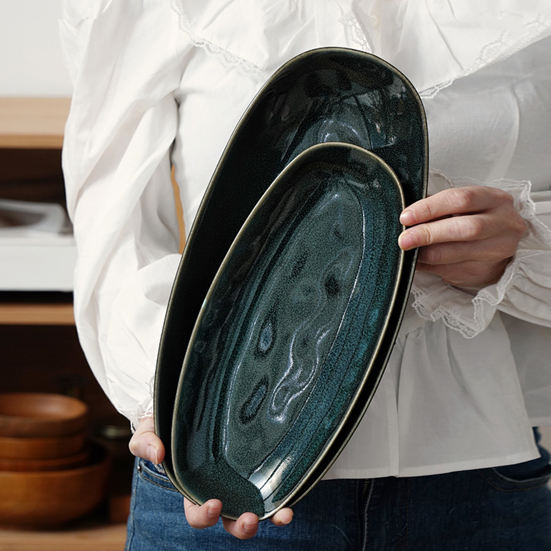 窯變釉橢圓形魚盤