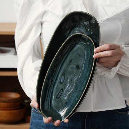 窯變釉橢圓形魚盤