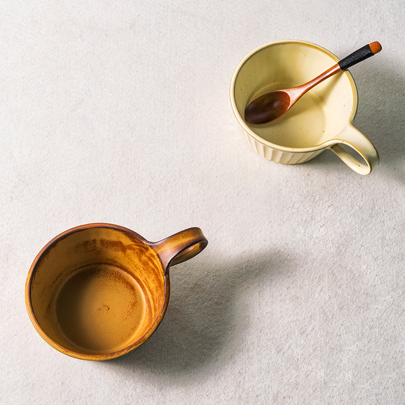 日式復古粗陶牛奶早餐杯