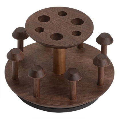 胡桃木茶道六君子旋轉杯架