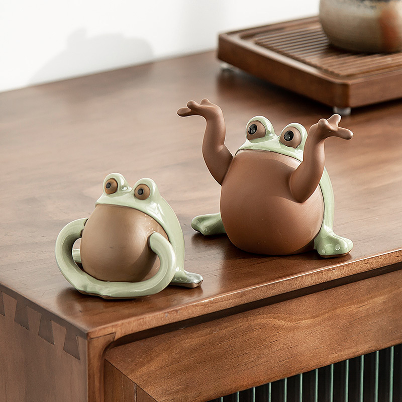 紫砂茶寵擺件精品可愛青蛙頂呱呱情趣茶玩