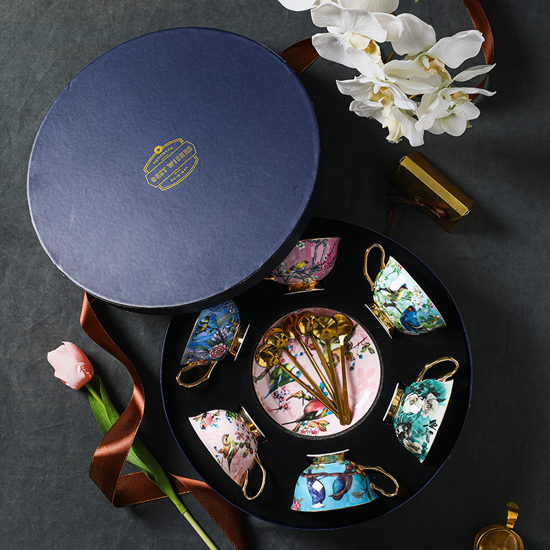 花鳥歐式陶瓷骨瓷咖啡杯碟套裝