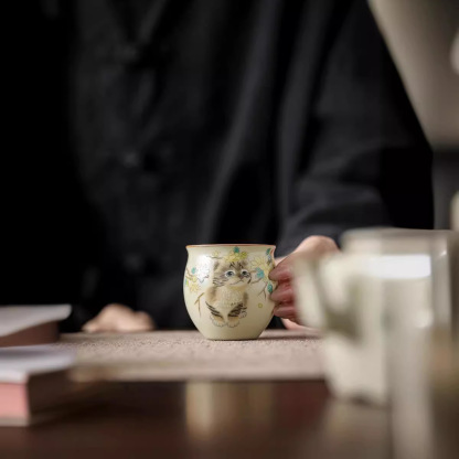 米黃汝窯貓咪主人杯