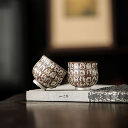 中式禪意茶杯萬佛鎏銀品茗杯