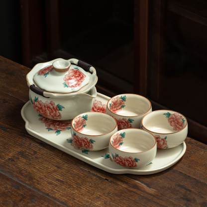 汝窯牡丹花茶具套組