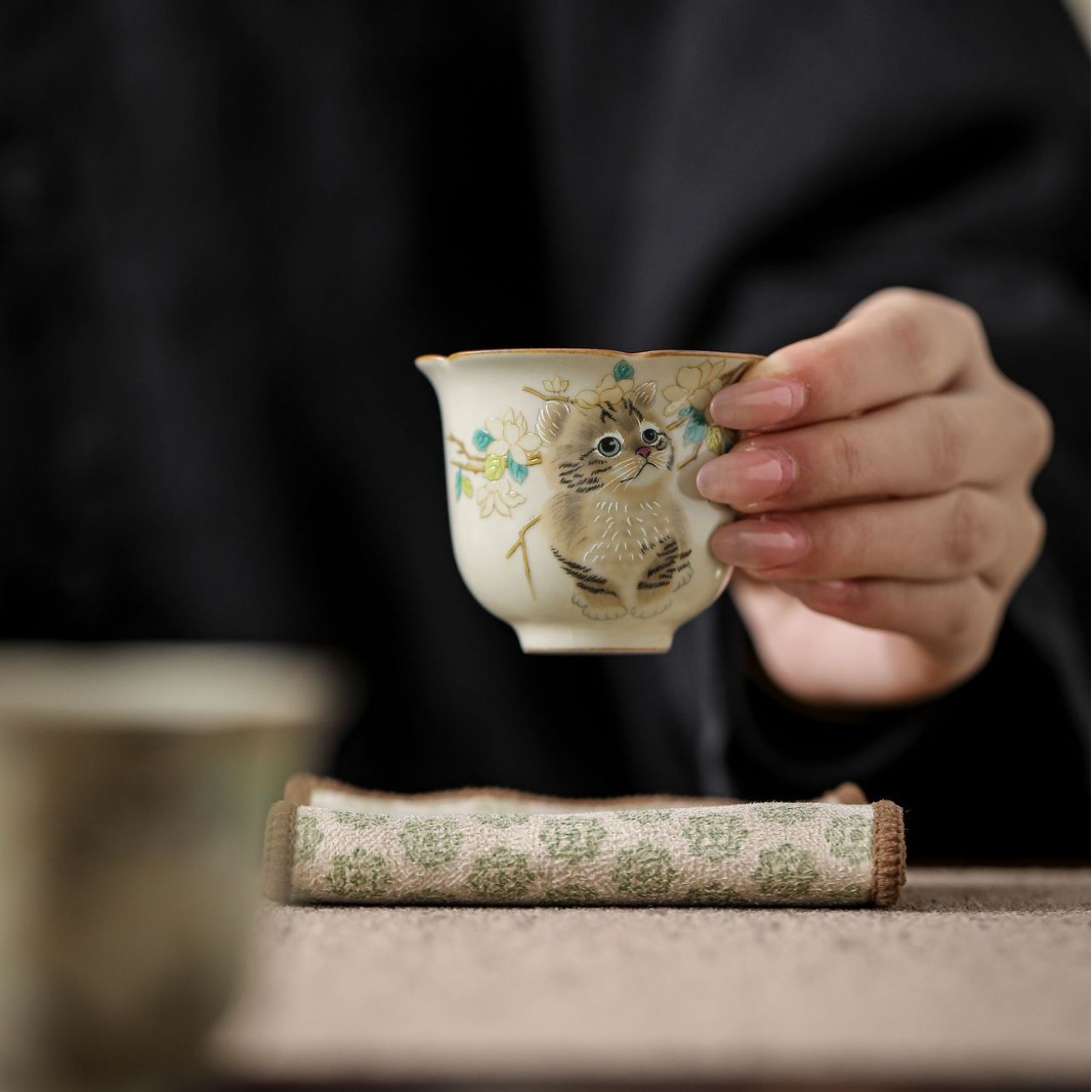 汝窯萌貓品茗杯