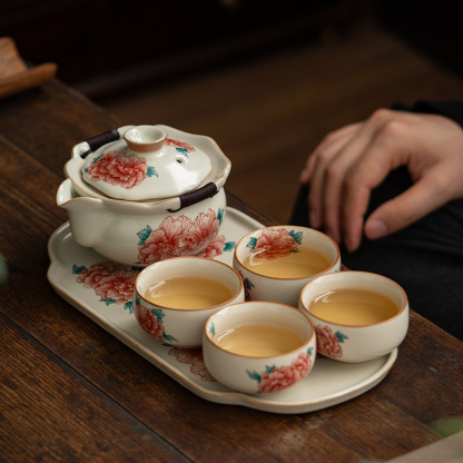 汝窯牡丹花茶具套組