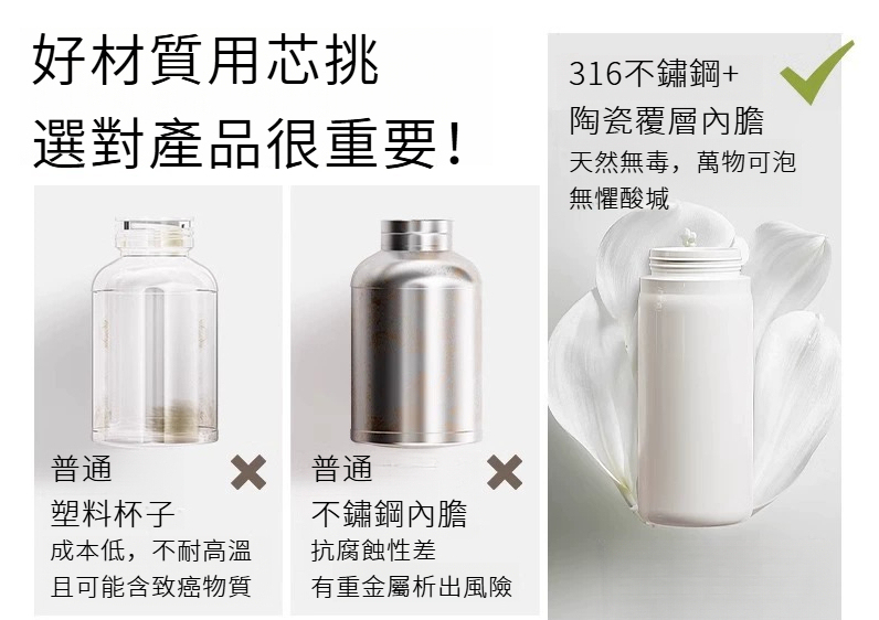 陶瓷內膽吸管保溫杯