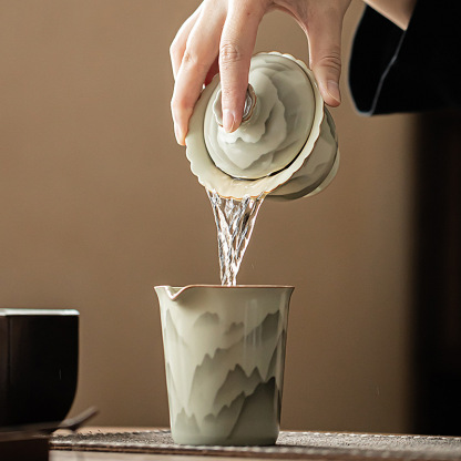 復古山山如花花口蓋碗