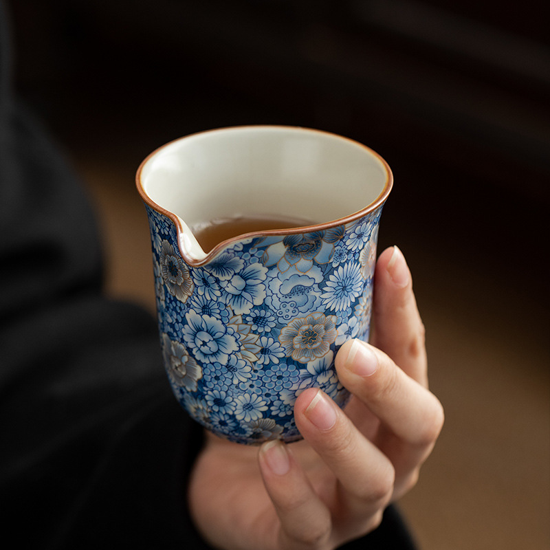 平安竹泉 青華染付 雙鱼紋樣 四角盃 茶道具 平安竹泉 青華染付 雙鱼紋樣 四角盃 茶道具