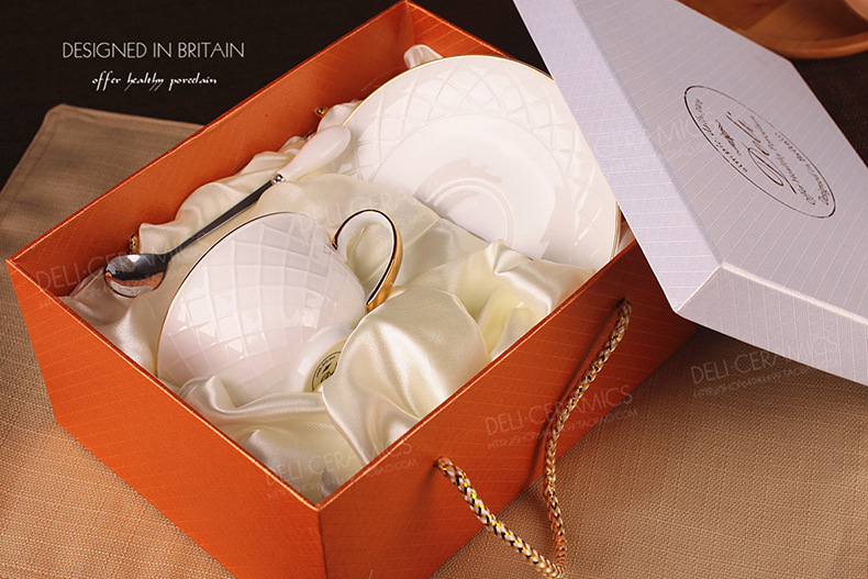 菱格浮雕歐式手工描金咖啡杯碟