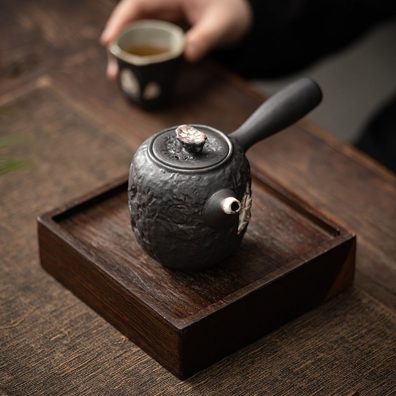 侘寂風陶瓷粉引側把壺