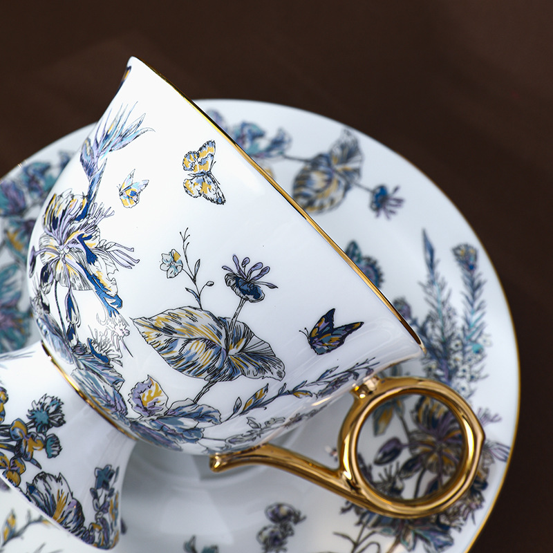 復古高腳設計歐式骨瓷咖啡杯碟套裝