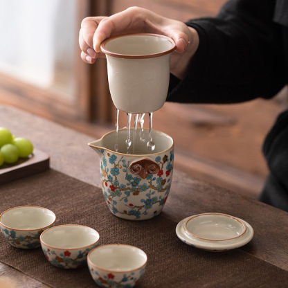 汝窯金梅快客杯一壺三杯