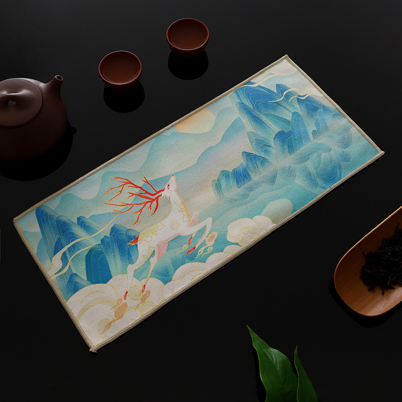 麂皮絨高檔茶巾復古彩繪茶墊